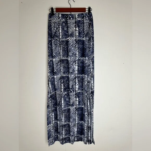 Michael Kors 1X Skirt Blue White Maxi Long Stretch Women’s Side Splits - Picture 2 of 4